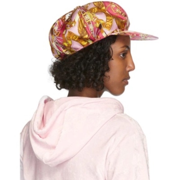 Pink Baroque-Print Teddy Cap from Moschino